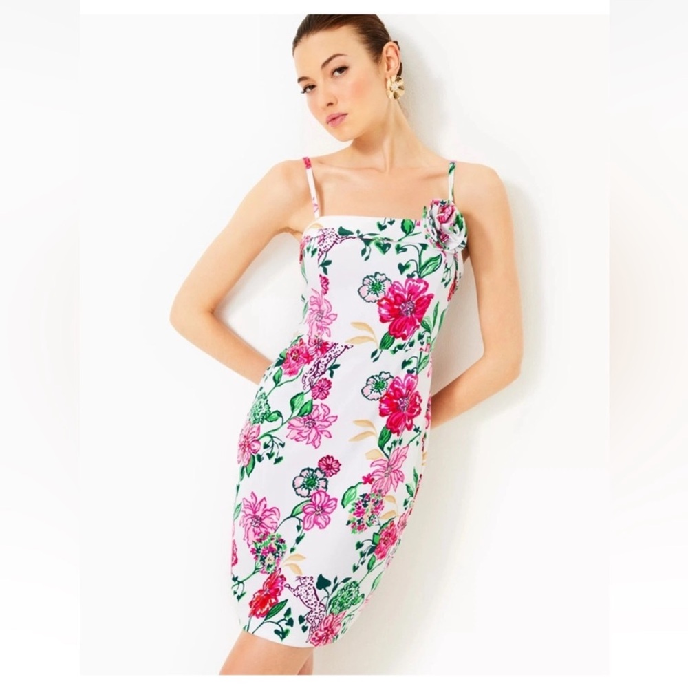 Floral Print Dress with Pink and Green Accents size 4